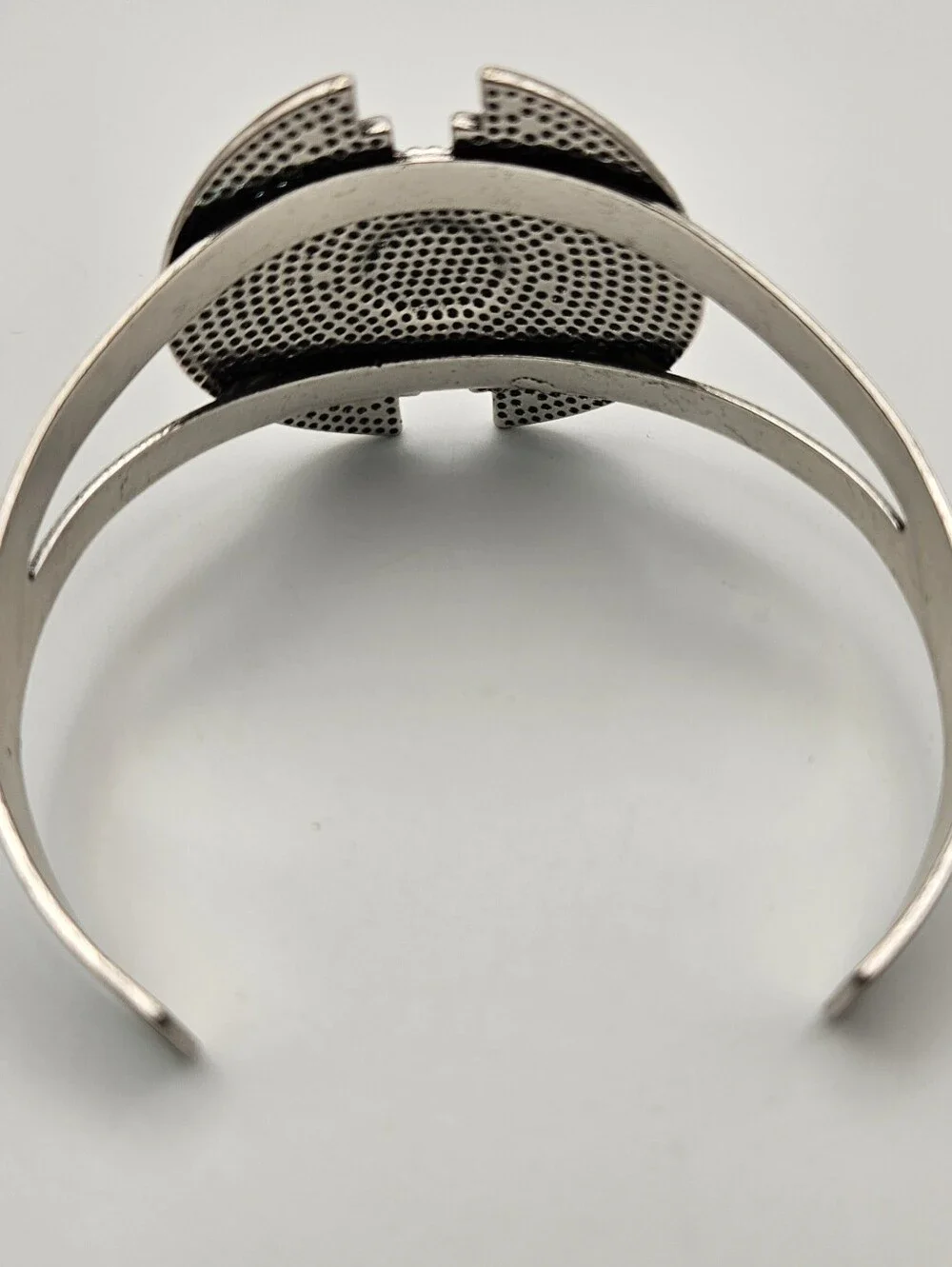 Cuff Bracelet Red Stone Silver Tone Hammered Statement